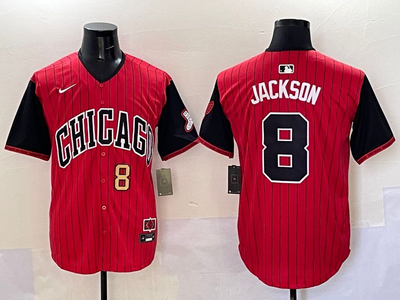 Men Chicago White Sox #8 Jackson Red Stripe Joint Name Nike 2025 MLB Jersey style 3